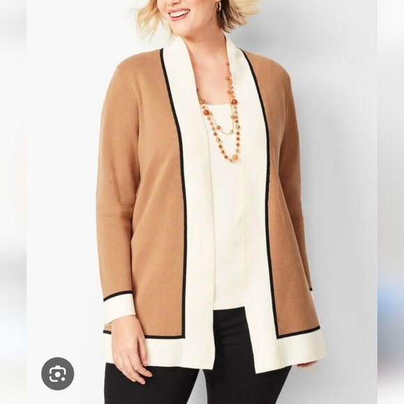 NWT Talbots Plus Size Tipped Open-Front Cardigan Camel Neutral - Picture 1 of 5